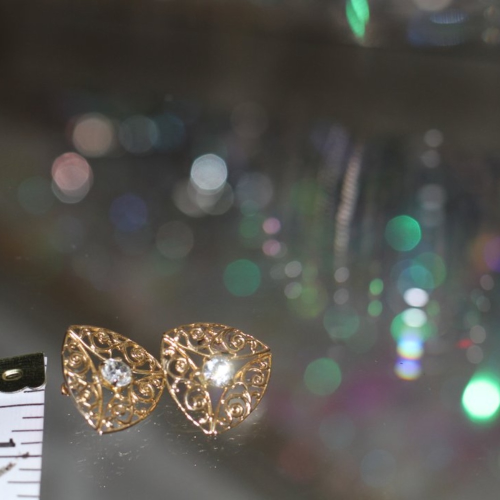 Gold Triangle Rhinestone Earrings - Picture 6 of 6